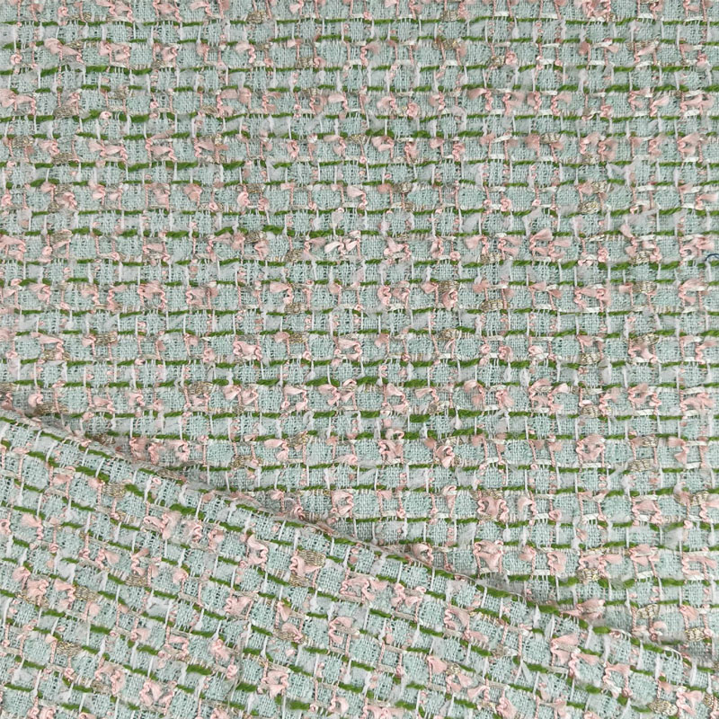 Sewing Tweed Fabric - Green/Red Ribbon Yarn-Dyed Braided Tweed Fabric