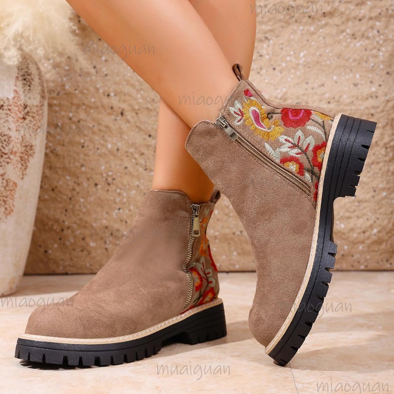 Flower Embroidery Suede Ankle  - Sewing Embroidery Fabric 评论和价格