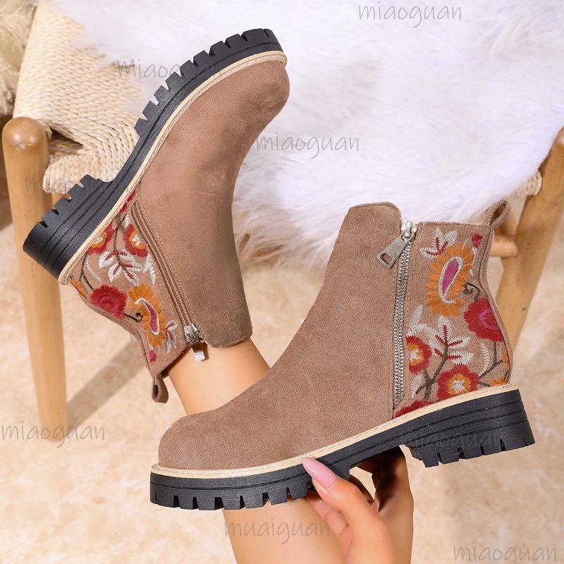 Flower Embroidery Suede Ankle  - Sewing Embroidery Fabric 评论和价格