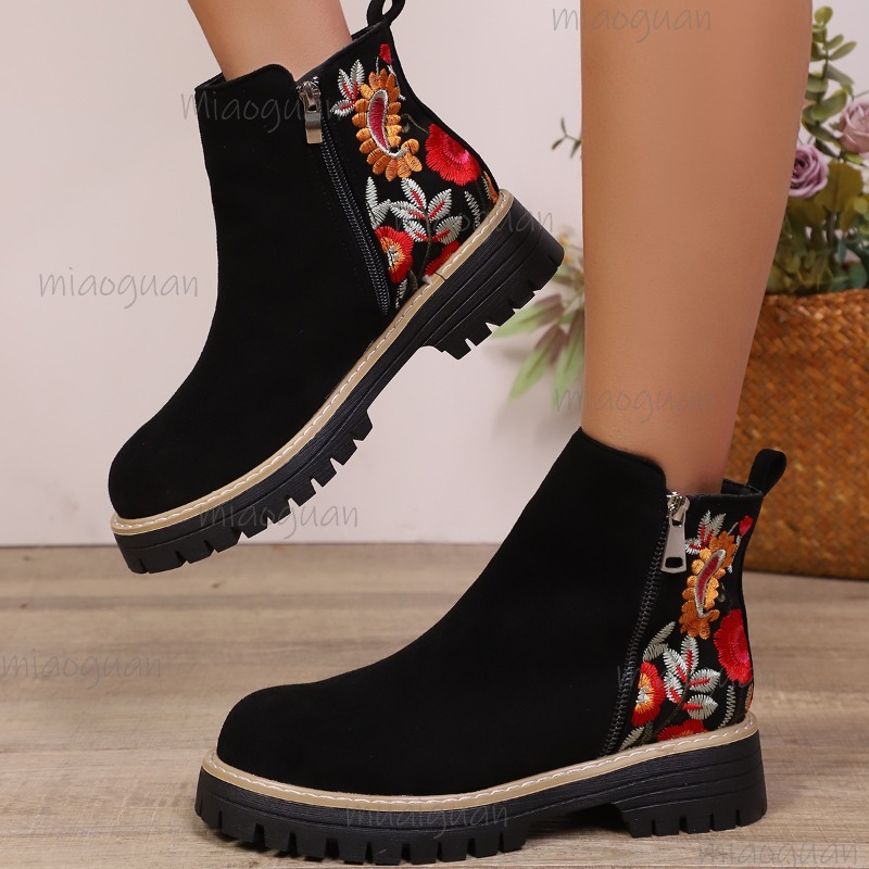 Flower Embroidery Suede Ankle  - Sewing Embroidery Fabric 评论和价格