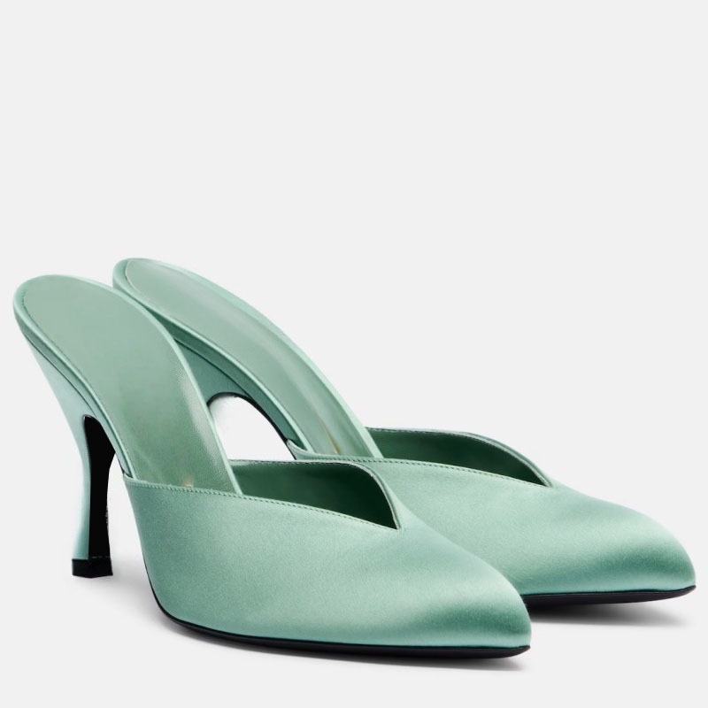 New Women Satin Mule Heels V C - Sewing New 评论和价格